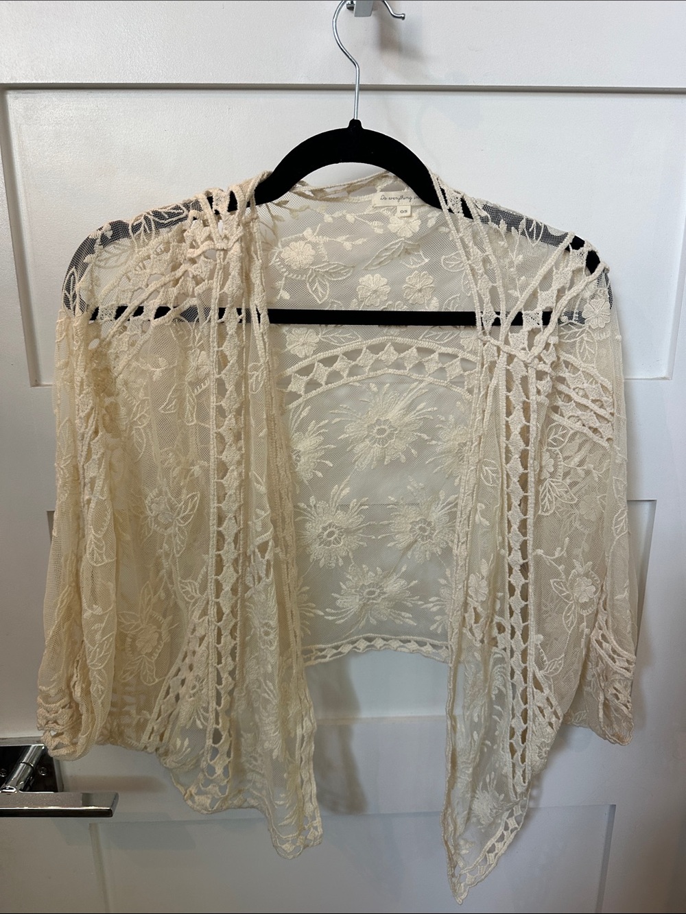 Do everything in love Cream Lace Crochet Open Front Top